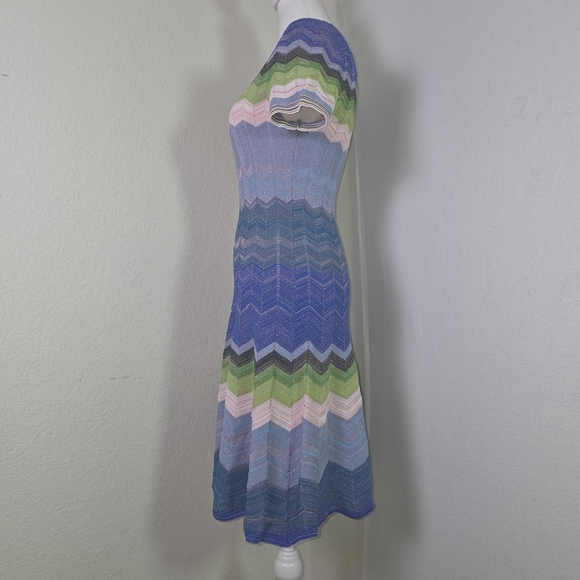 Milly Knit Chevron Zig Zag Midi Dress Multicolor Metallic – Size S - Picture 3 of 15